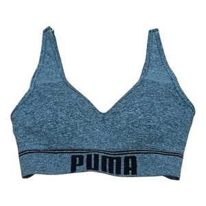 Puma Sports Bra Womens Small Blue Gray Heather Seamless Removable Pads Pullover